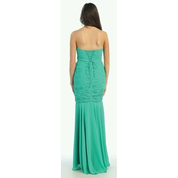 Mayqueen Strapless Sage Green Chiffon Gown with Slit & Rhinestones Size 4‎ - Picture 3 of 9